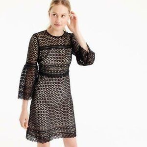 J. Crew Daisy Lace Dress Black Floral Bell Sleeve - Small 0